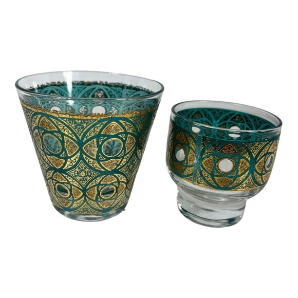 Set of Two Culver Terrazzo Gold‎ and Teal Glasses - Picture 1 of 5